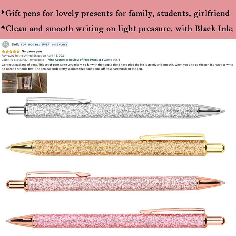 WY WENYUAN 4Pcs Ballpoint Pens, Comfortable Writing Pens, Metal Retractable Pretty Journaling Pens, Black Ink Medium Point 1.0 mm Gift Pens, Cute Pens Office Supplies for Women&Men 4 pcs sparkly 1.0mm black