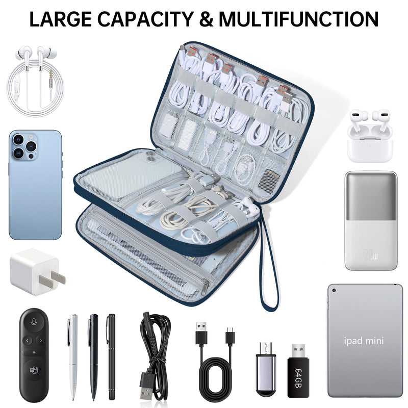 CILLA Electronics Organizer Travel, Travel Cord Organizer Case, Compact Electronics Accessories Bag for Cable, Cord, Charger, Phone Navy Blue