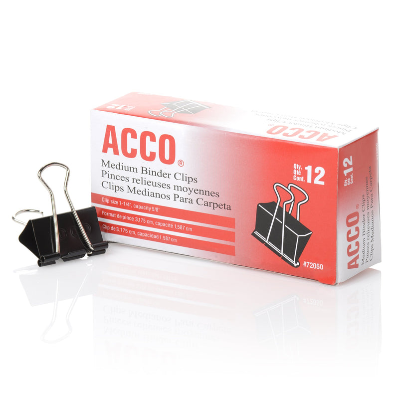 ACCO Binder Clips, Medium, Black, 12 per Box, 2 Boxes (72062)