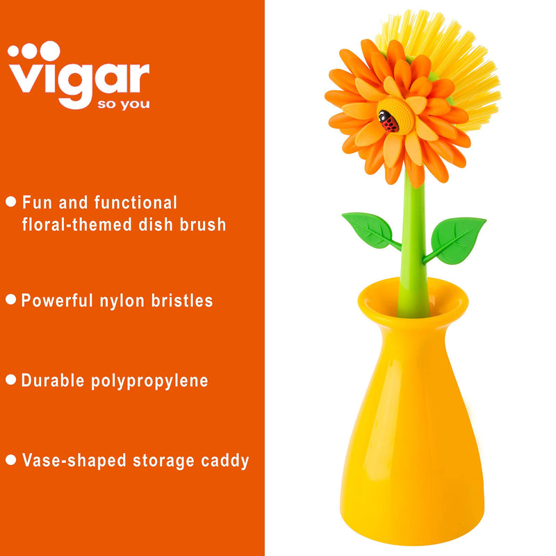 Vigar Flower Power Dish Brush Made of Plastic Vase 7200 Orange 5 X 5 X 15 cm Orange