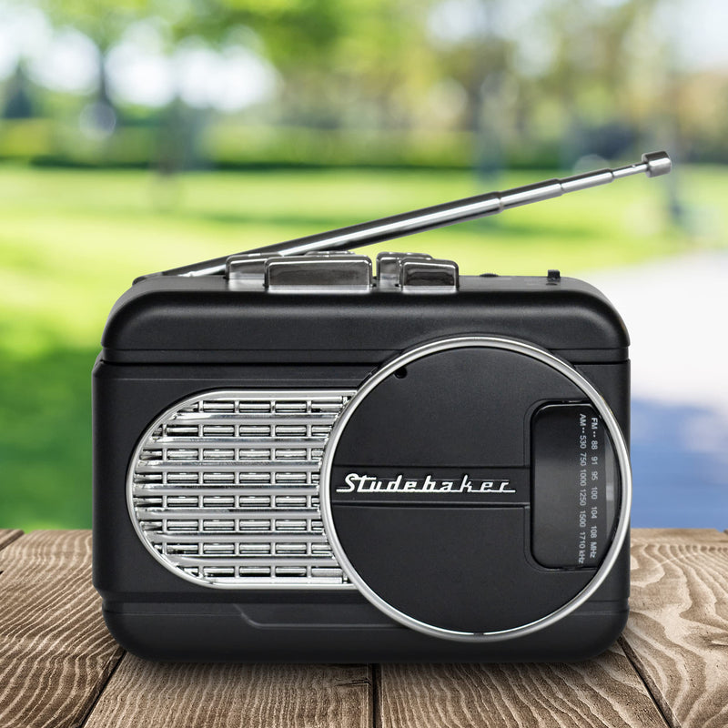 Studebaker Walkabout II Walkman Personal Stereo Cassette Player with AM/FM Radio and Built-in Speaker (Black/Silver) Black/Silver