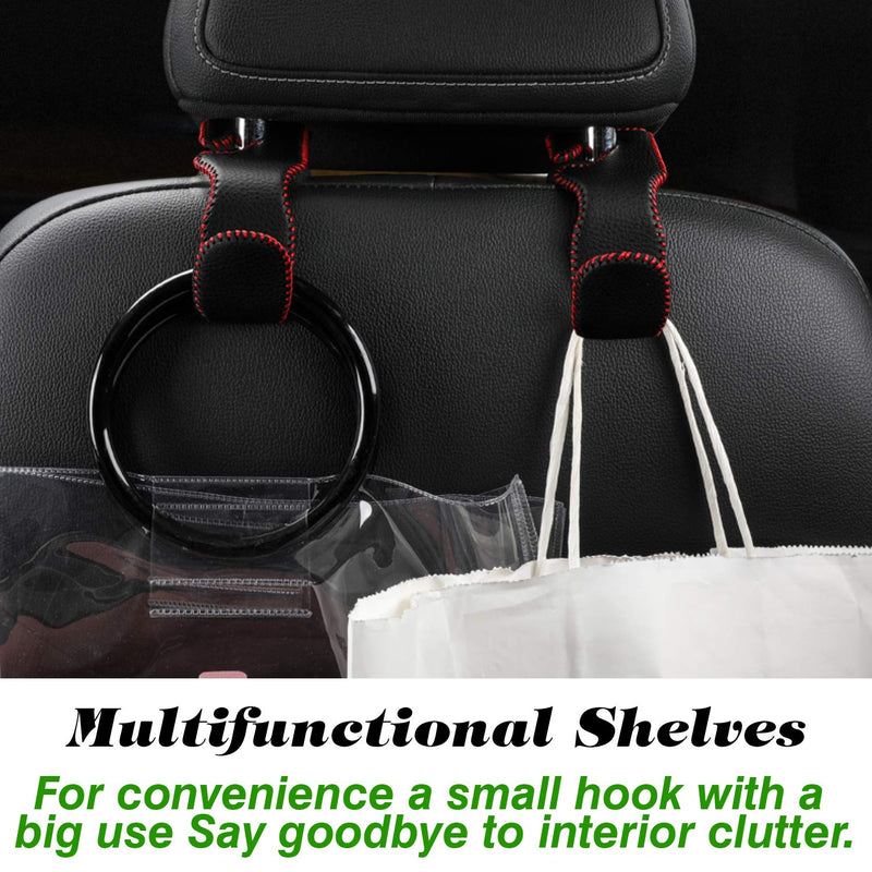 LivTee Black & Red Superior Leather Car Back Seat Headrest Hooks