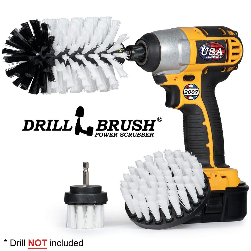 Drill Brush Power Scrubber by Useful Products – Drillbrush White 3 Piece Automotive Cleaning kit - upholstery cleaner scrub brush - Car Cleaning Kit - Furniture Cleaner Brush Drill Attachment Set