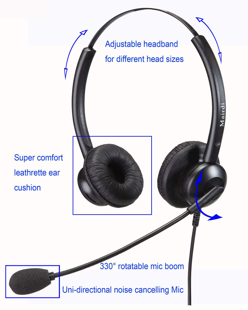 MAIRDI Phone Headset with Noise Cancelling Microphone, Binaural Call Center Headset with RJ9 Jack for Office Landline Phones, Work for Plantronics Avaya Nortel Polycom Aastra Binaural 308DSP