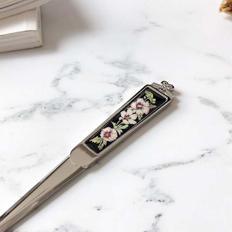 Decorative Envelope Paper Letter Opener with Mother of Pearl Antique Design Silver Steel Office Knife Hand Cutter Blade (Blossom) Blossom