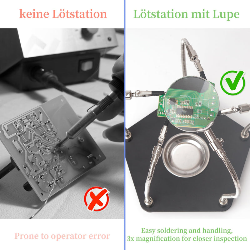 Third Hand Soldering, Circuit Board Holder with Magnifying Glass for Soldering, Model Making Accessories 4 Arms Helping Hand Soldering Circuit Board Holder Tool for Crafts Jewelry Hobby Workshop A
