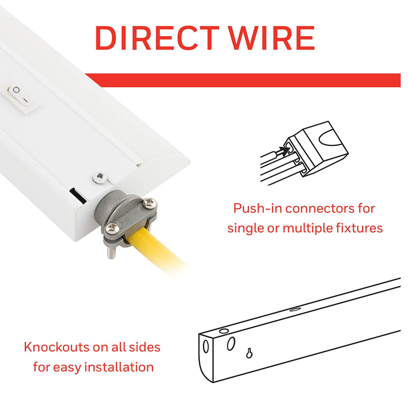 UltraPro 12in. Direct Wire LED Light Fixture, Selectable White, Selectable Brightness, LED Light Strip, Under Cabinet Lighting, 45366 12 in.