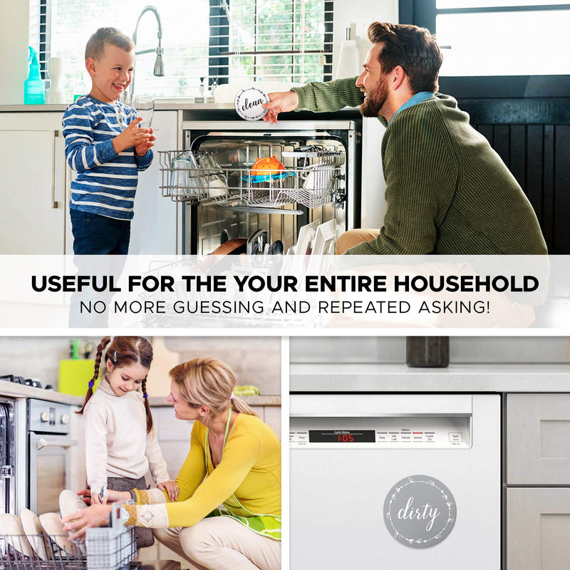 Dishwasher Magnet Clean Dirty Sign: Works on Stainless Steel Non Magnetic Dish Washers - 3.15" - Includes Magnetic Piece with Adhesive - Farmhouse Kitchen Accessories Decor, Apartment Necessities White