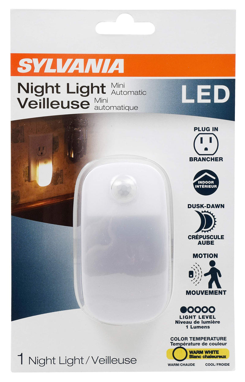 SYLVANIA LED Mini Automatic Plug-In Night Light with Sensor, Motion Activated, Dusk to Dawn, Warm White, Plug-In Type - 1 Pack (64988)