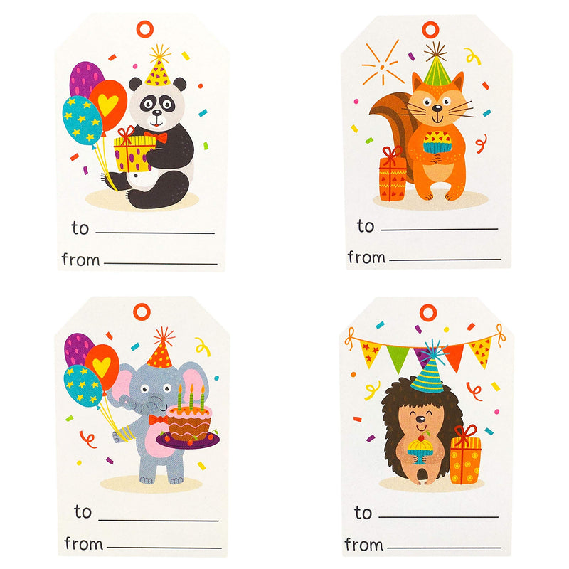 Animal Happy Birthday Gift Tags 4 Different Designs 2 x 3 Inch 50 Total Stickers