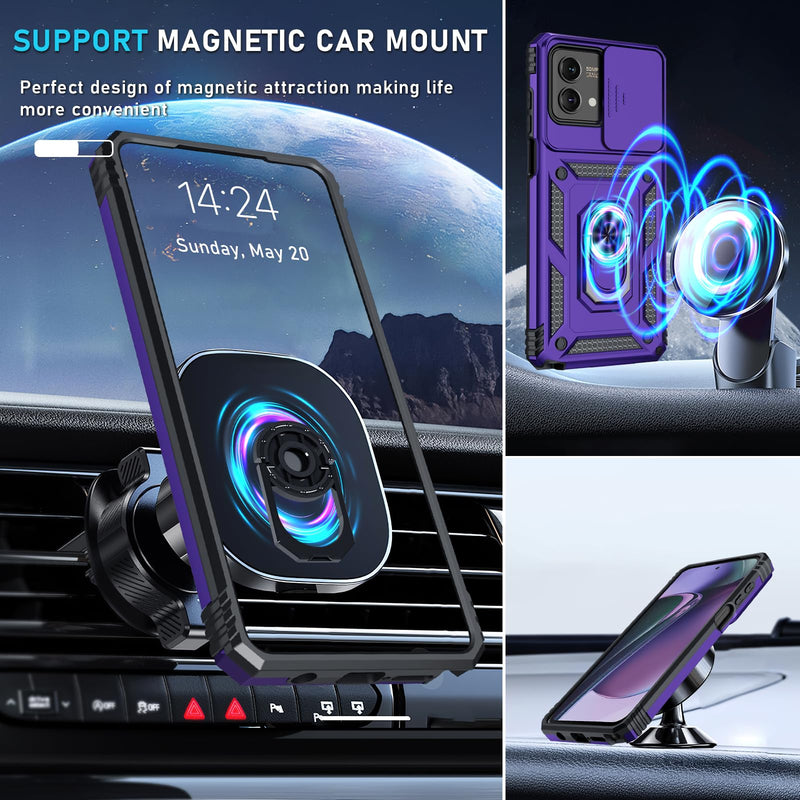 Janmitta for Motorola Moto G Stylus 5G 2023 Case[Not for 2022 Version] Built in Slide Camera Lens Cover+Screen Protector+Finger Ring Holder Kickstand,Heavy Duty Shockproof Full Body Cover,Purple Moto G Stylus 5G 2023(6.6 inch) Purple