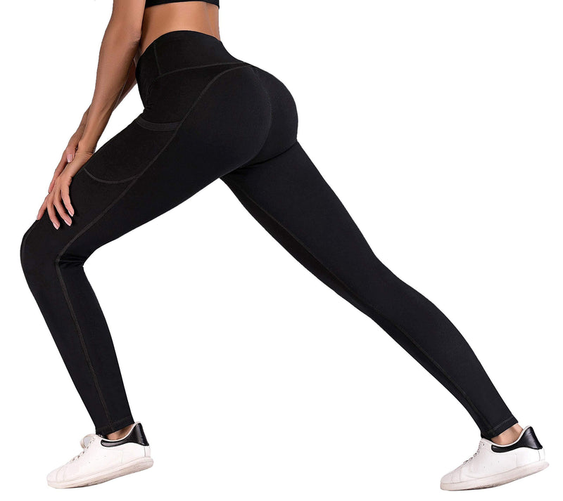 IUGA High Waist Yoga Pants with Pockets, Tummy Control, Workout Pants for Women 4 Way Stretch Yoga Leggings with Pockets X-Small Black I840