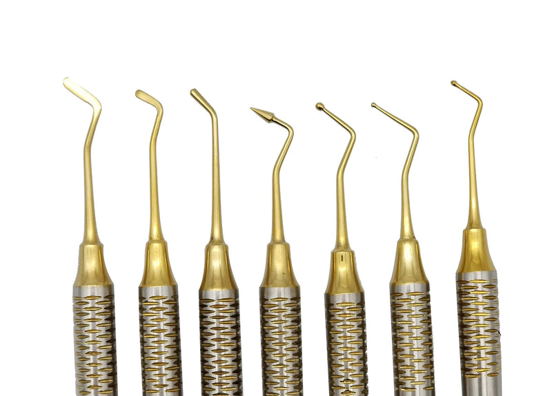 Dental Composite Glass Ionomer Amalgam Filling Instruments Kit (7 Golden Plasma Coated pcs) by Wise Linkers
