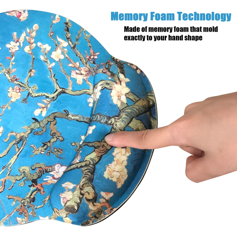 Dooke Ergonomic Mouse Pad with Wrist Support, Cute Mouse Pads with Non-Slip Rubber Base for Home Office Working Studying Easy Typing & Pain Relief Almond Blossoms