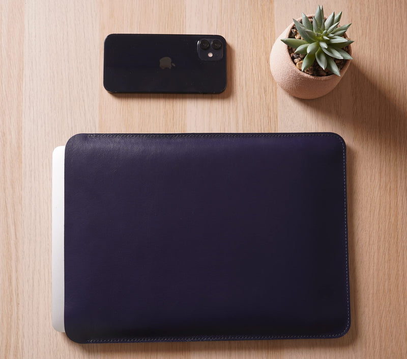 MacBook 13 Sleeve Soft Genuine Leather case Bag Handmade for 13-inch MacBook Air M1 A2337 A2179 A1932 2018-2021, MacBook Pro M1/A2338 A2251 A2289 2016-2021, Blue Vertical 13 Macbook Air / Pro