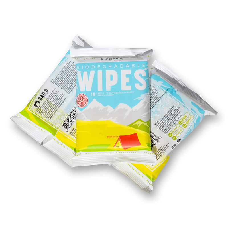Bar-D Biodegradable Body Wipes with Tea Tree Oil & Aloe Vera - Refreshing Wet Wipes great for Camping, Hiking, Backpacking, Festivals, Post Workout and Travel (3-Pack, 10 wipes/pack)
