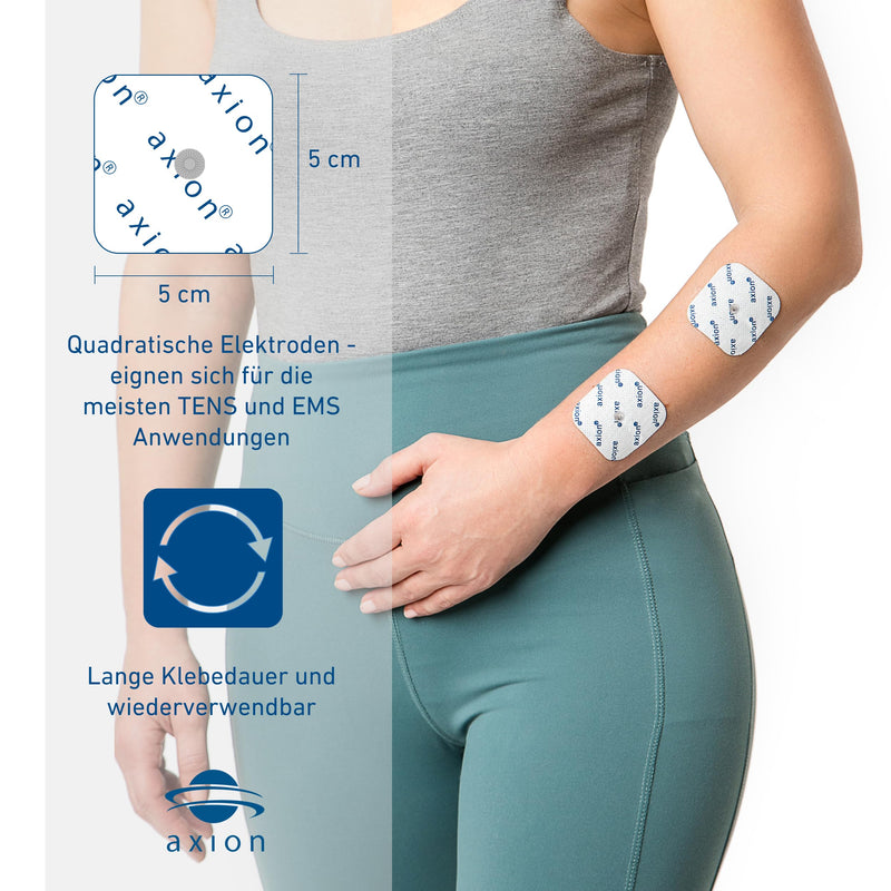 Set of 20 electrodes 5x5 cm - compatible with TENS-EMS devices from Sanitas (like SEM 40.41) & Beurer (like EM 40.41) push button | Reusable Adhesive Electrode Pads | Cert. Medical product from axion