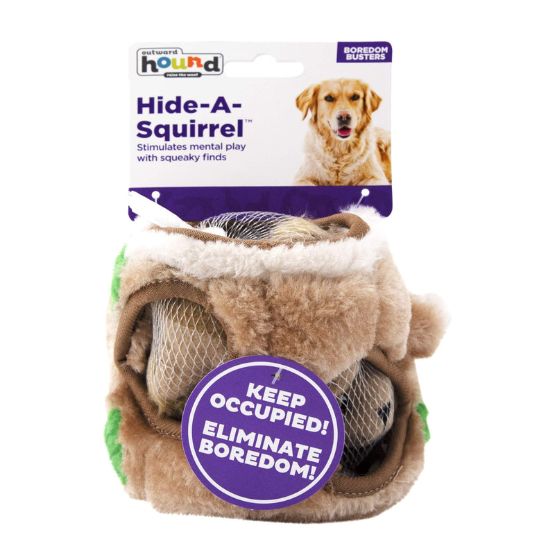 Outward Hound Hide-A-Squirrel Squeaky Puzzle Plush Dog Toy - Hide and Seek Activity for Dogs Small Squirrel