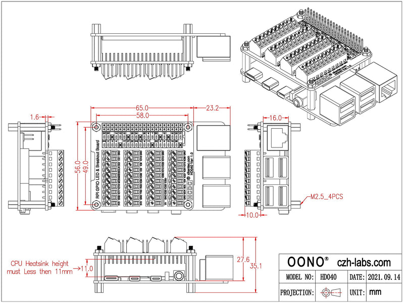 GPIO Status LED Terminal Block Breakout Board for Raspberry Pi A+ 3A+ B+ 2B 3B 3B+ 4B