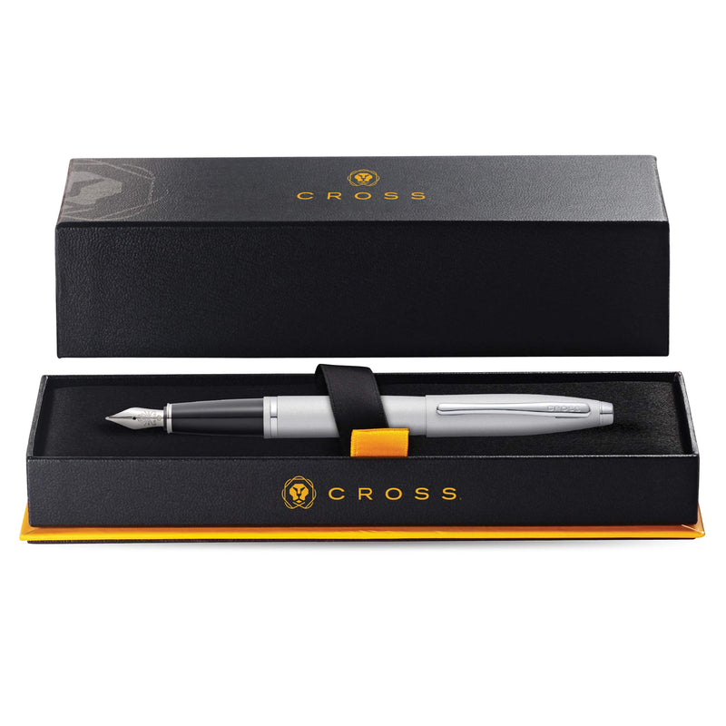 Cross Calais Satin Chrome Fountain Pen with Stainless Steel Medium Nib Satin Chrome- Gift Box