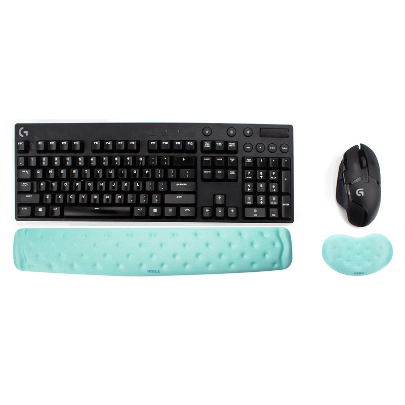 BRILA Memory Foam Mouse & Keyboard Wrist Rest Support Pad Cushion Set for Computer, Laptop, Office Work, PC Gaming - Massage Holes Design - Easy Typing Wrist Pain Relief (Aquamarine Bundle) Aquamarine Bunlde