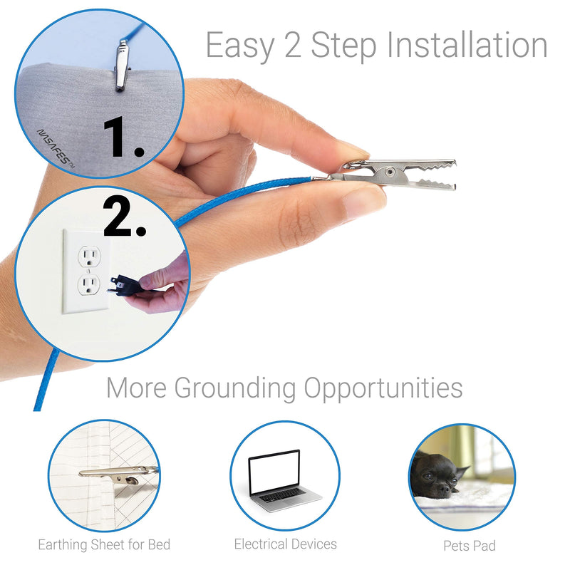 Nasafes Grounding Cord, Ground Cable, Grounding Wire, Ground Wire, Grounding Strap, Ground Strap, Grounding Cable, Anti Static, Grounding Plug - 3-Prong Ground Plug with Alligator Clip - 16.4 Ft