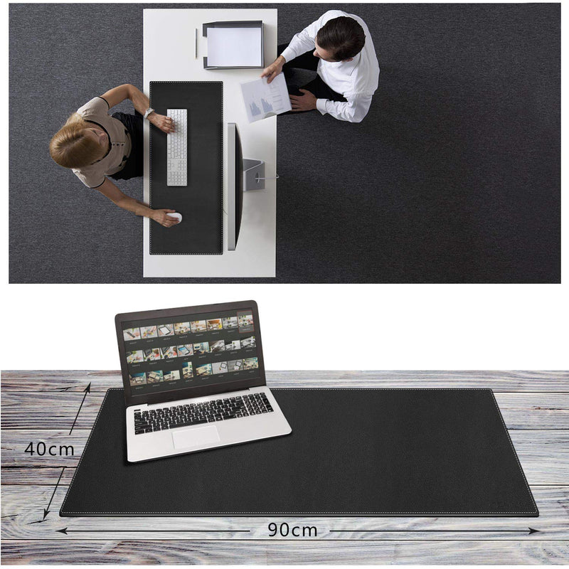 CENNBIE Artificial Leather Desk Mat Pad Blotter Protector, 90x40cm Extended Non-Slip Rectangular, 35.5"x15.5" Laptop Keyboard Mouse Pad(Black) Black