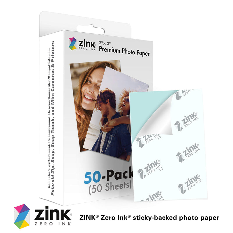 Zink 2"x3" Premium Instant Photo Paper (50 Pack) Compatible with Polaroid Snap, Snap Touch, Zip and Mint Cameras and Printers 50 Pack