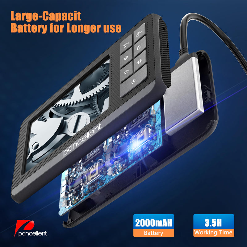 Industrial HD digital endoscope, Pancellent 4.3 inch IPS endoscope inspection camera with hand-held, waterproof IP67 snake channel with 8 LED lights, 5M semi-rigid cable