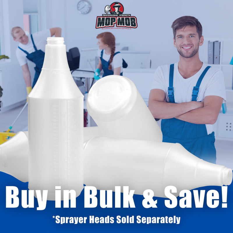 Commercial-Grade Chemical Resistant 24 oz Bottles ONLY 4 Pack By Mop Mob. Embossed Scale For Measuring. Pair With Industrial Spray Heads For Auto/Car Detailing, Janitorial Cleaning Supply or Lawn Care
