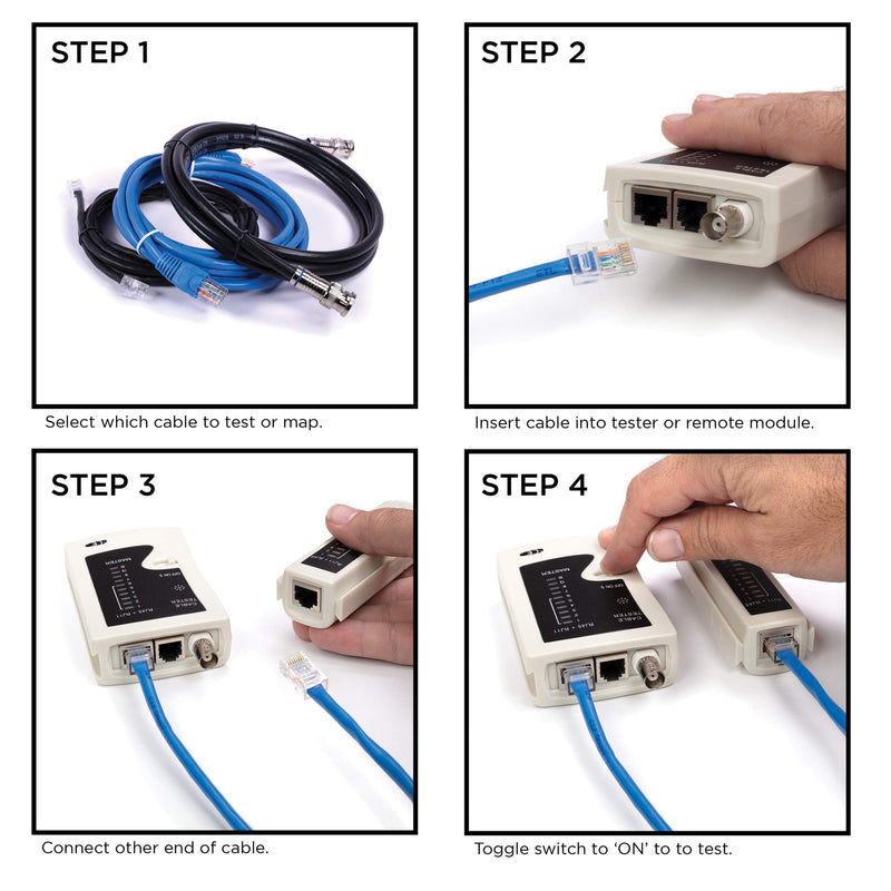 Universal Network Cable Tester Tool, BNC, RJ45, RJ11 (3-in-1) Multi-Tester White