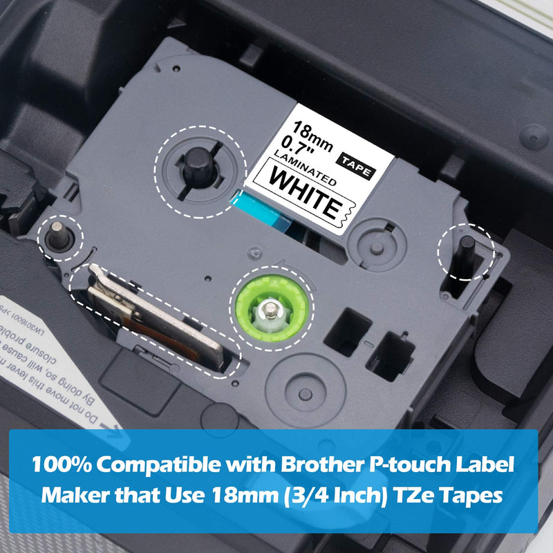 Weemay Compatible Label Tape Replacement for Brother 18mm 0.7 Laminated White TZe-241 TZe241 TZ-241 TZ241 Black on White 3/4 Inch TZ Tape for PTouch Label Maker PTD400 PTD600 PTP750W PT1880, 5Pack