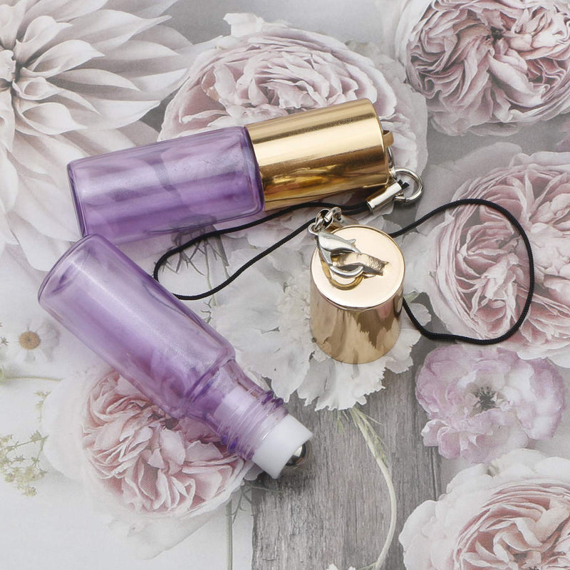 Ellbest 10 Pack 5ml Portable Pearl Purple Colored Glass Roller Bottles with Stainless Steel Roller Balls and Essential Oil key Opener