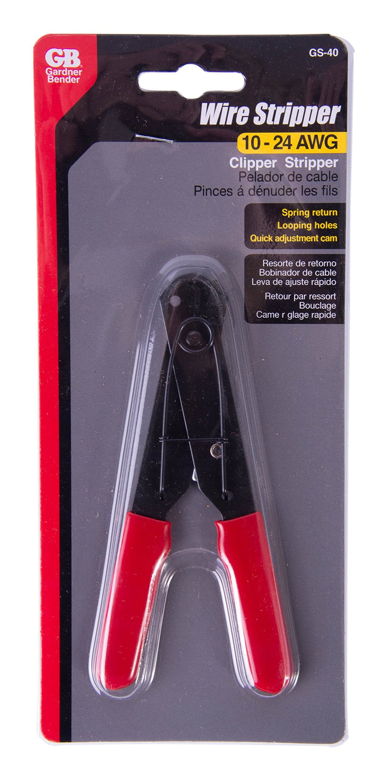Gardner Bender GS-40 Wire Stripper with Spring, 24-10 AWG , Red