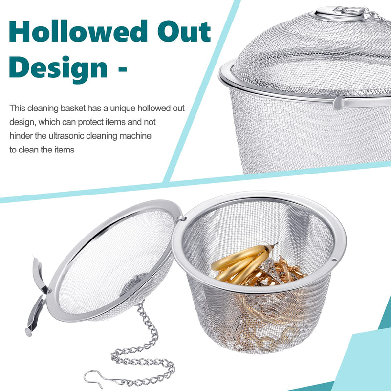 5 Pcs Ultrasonic Cleaner Baskets Stainless Steel Parts Basket Jewelry Steam Cleaner Basket Cleaning Holder with Lock and Hook for Cleaning Jewelry, 1.8 Inch, 2 Inch, 2.6 Inch, 3.4 Inch
