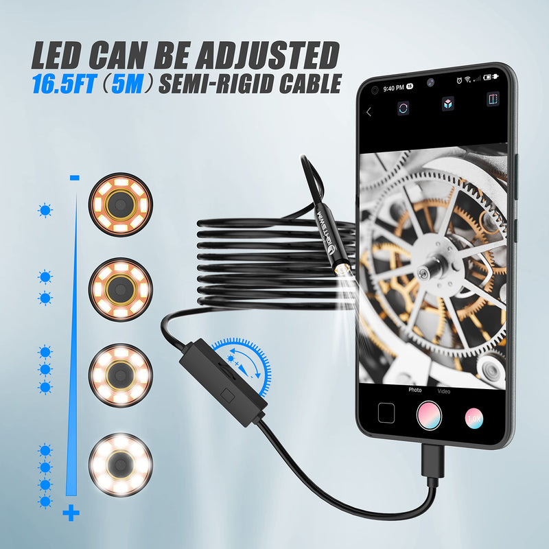 Lightswim 1920P Dual Lens Endoscope Snake Inspection Camera, Type C Endoscope, Scope Camera with 8 LED Lights for Android and iOS Smartphone, iPhone, iPad, Samsung (16.5FT/5M)