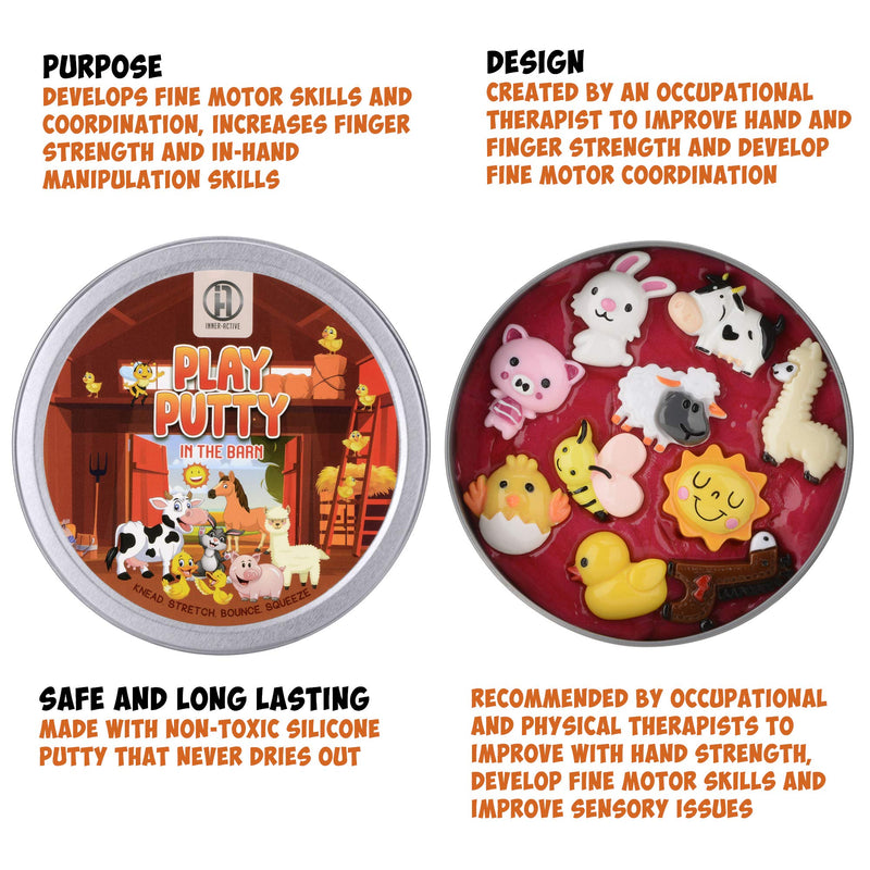 INNER-ACTIVE Play Putty Therapy Putty for Kids with Charms in The Barn Theraputty Medium Resistance, Increase fine Motor Skills and Finger Strength, Occupational and Physical Therapist Recommended