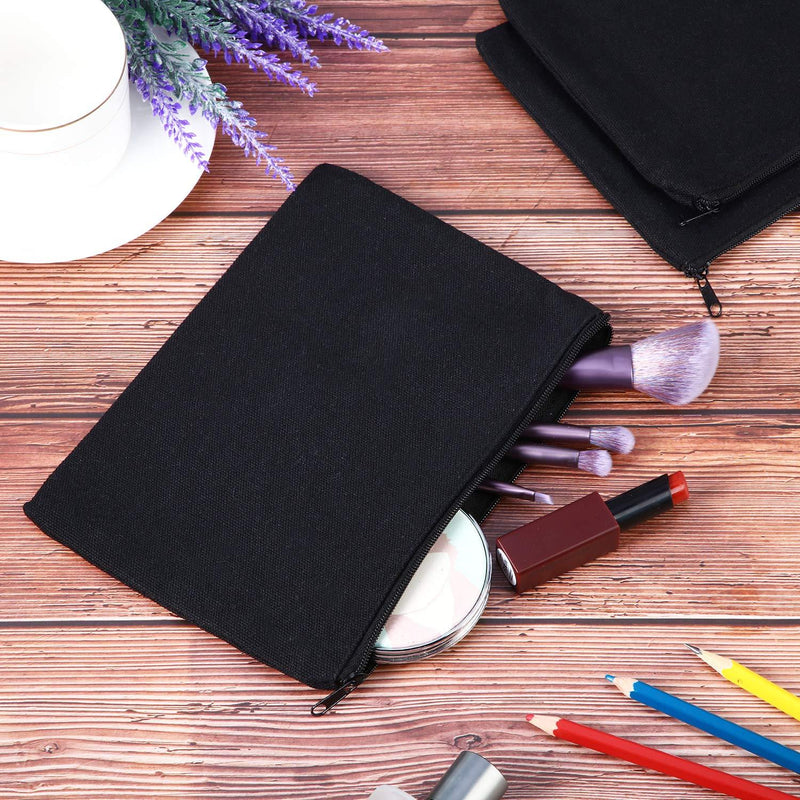 16 Pack Multi-Purpose Cosmetics Bag with Zipper Canvas Makeup Pouches Travel Toiletry Bag Pen Pencil Bag Blank DIY Craft Bag (M, Black) Medium (Pack of 16)