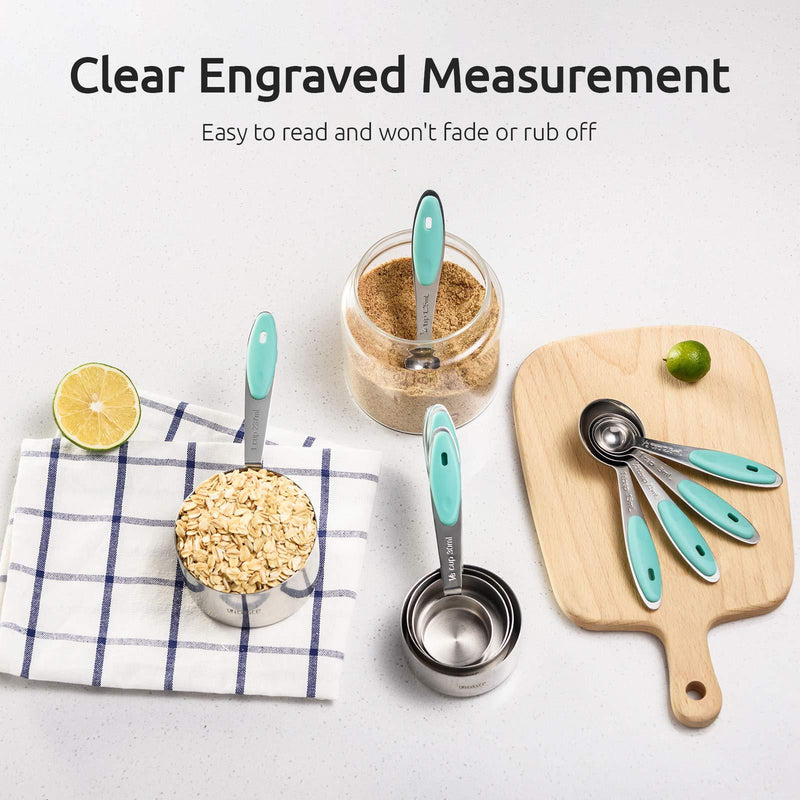 Measuring Cups : U-Taste 18/8 Stainless Steel Measuring Cups and Spoons Set of 10 Piece, Upgraded Thickness Handle(Aqua Sky) 3-Aqua Sky