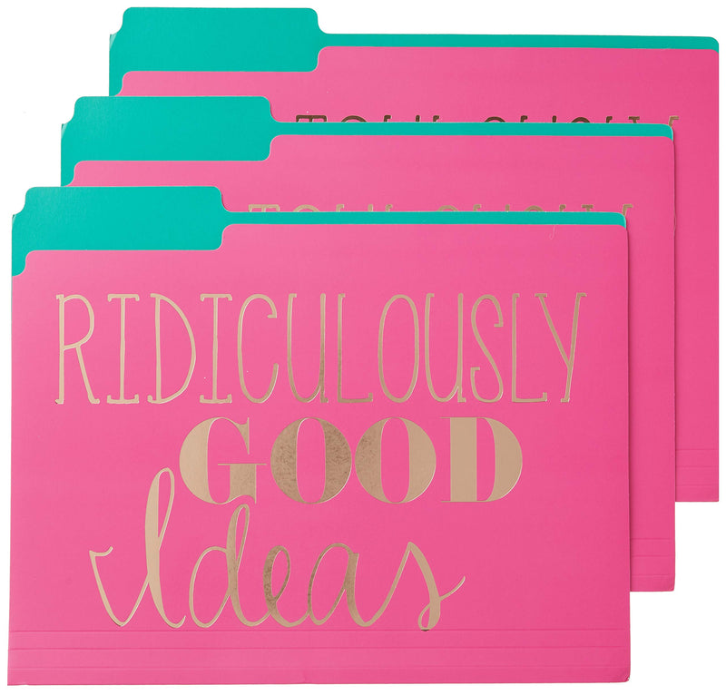 Roobee Gold Brilliant Thoughts, Ridiculously Good Ideas, File & Forget Decorative File Folders (Set of 9) 1