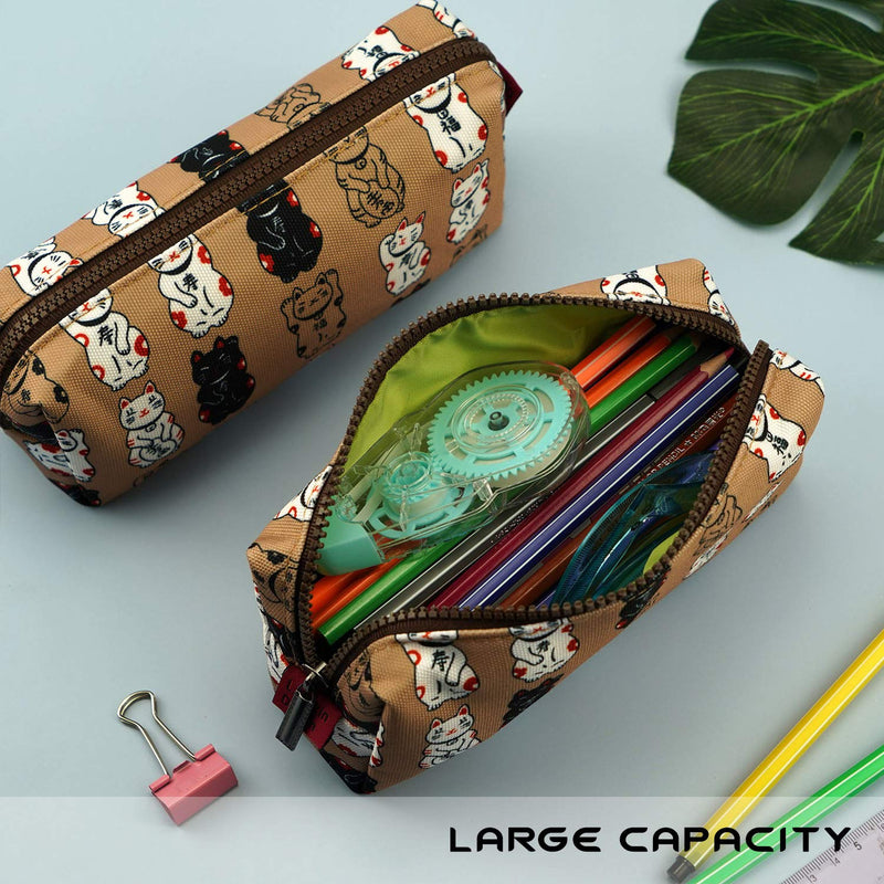 Lucky Japanese Cat Pencil Case Cute Maneki Neko Cat Pencil Bag Pouch Case Makeup Cosmetic Bag Kawaii Gadget Box Stationary gray