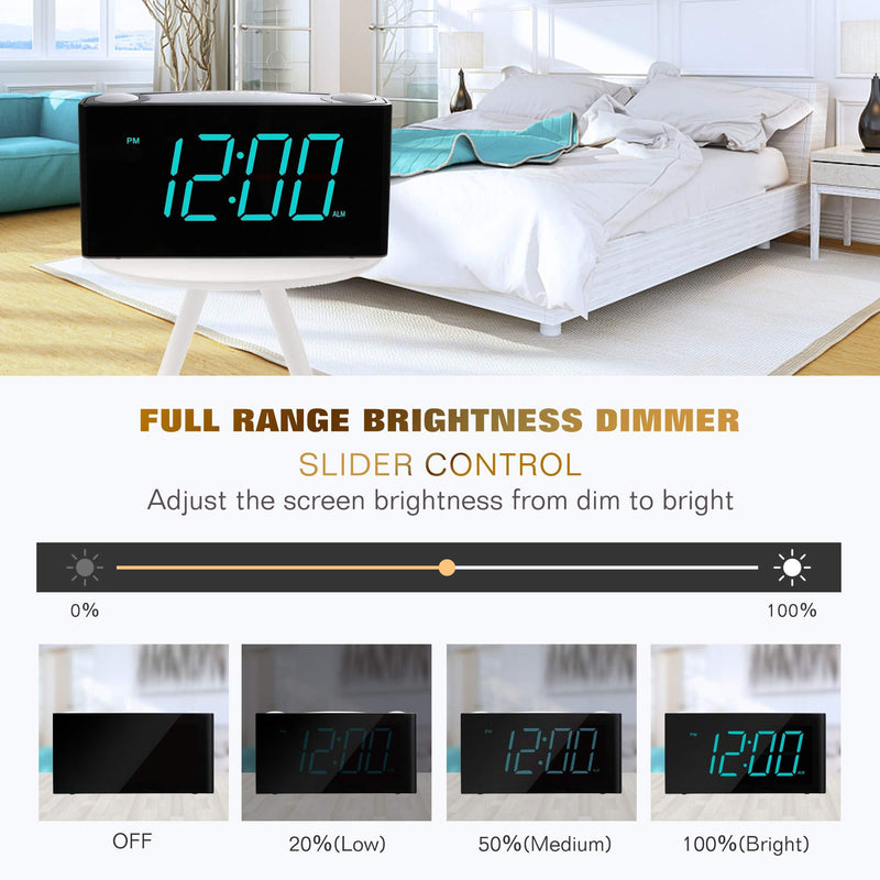 Rocam Digital Alarm Clocks for Bedrooms - Large 7" LED Display with Dimmer, Snooze, 7 Night Light, Easy to Set, USB Chargers, Battery Backup, 12/24 Hour for Kids,Boys,Teens,Heavy Sleepers(Blue) Blue