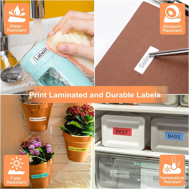 Labelife Bluetooth Label Maker Machine, Wireless and Portable Label Maker with Multiple Fonts, Compatible with iPhone & Android Phone, with One Laminated JM-231 Label, for Home & Office, P3100D, Black