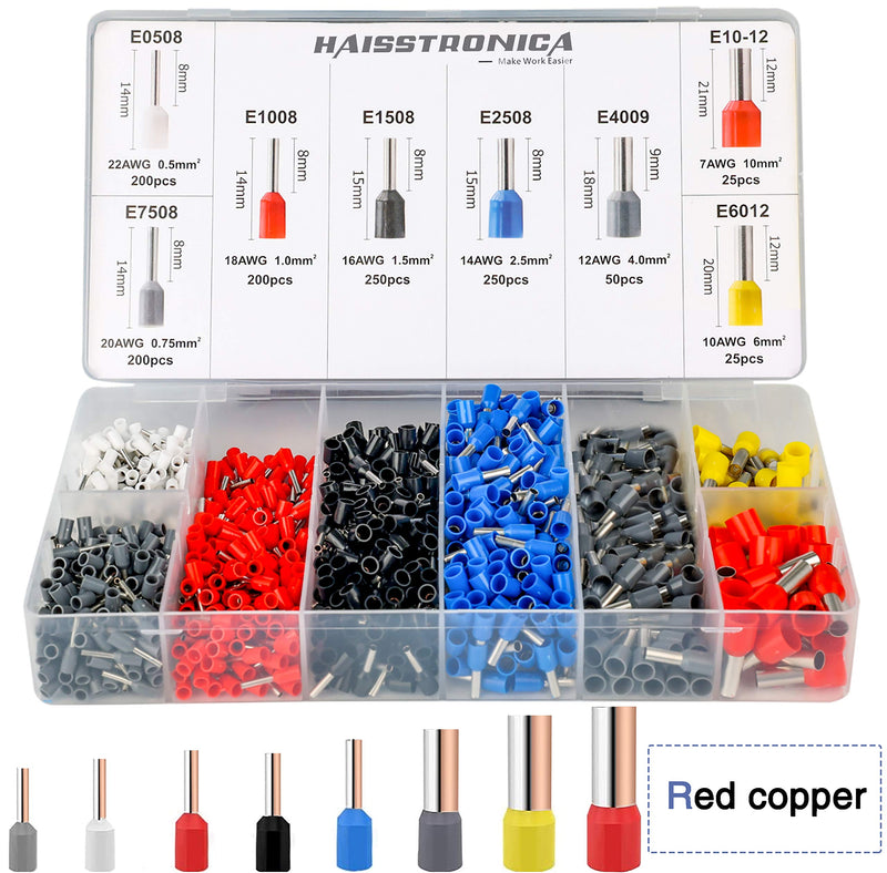 Ferrule Crimping Tool Kit,Haisstronica Self-Adjusting Square Wire Crimper Plier for AWG 23-7 with 1200PCS Red Copper Wire End Terminals,Sleeves Ferrule Ratchet Wire Crimping Tool-Wire End Ferrules 6-4 SET
