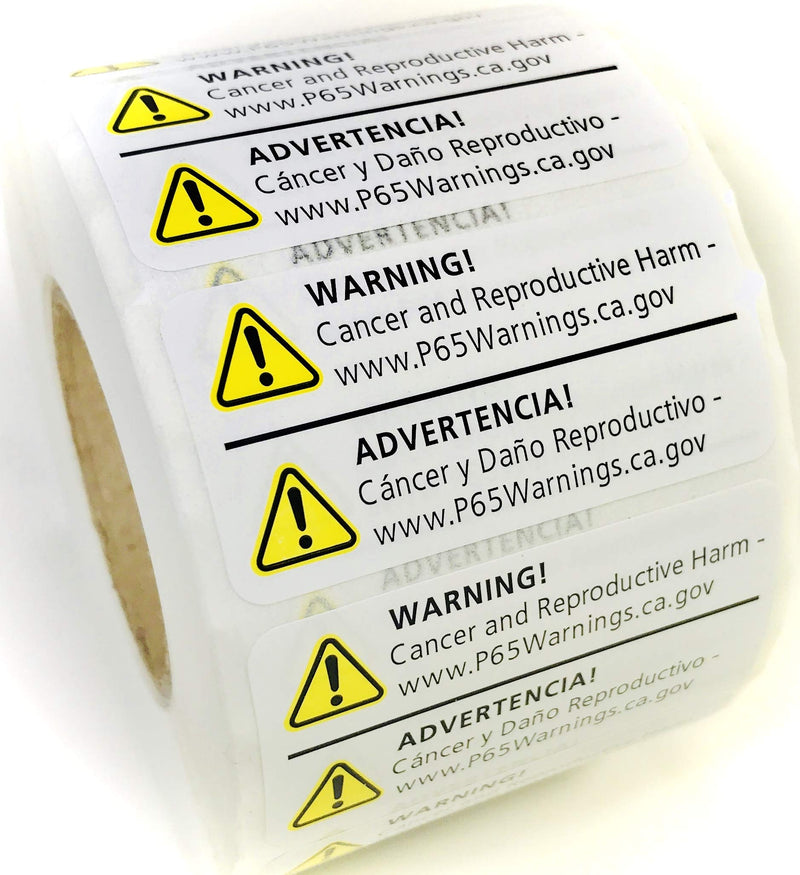 ROYPACK Proposition 65 Warning Labels 1,000 Count 2" x 1" Inch | English/Spanish Short Form Cancer and Reproductive Harm Truncated California Compliant Warning Stickers