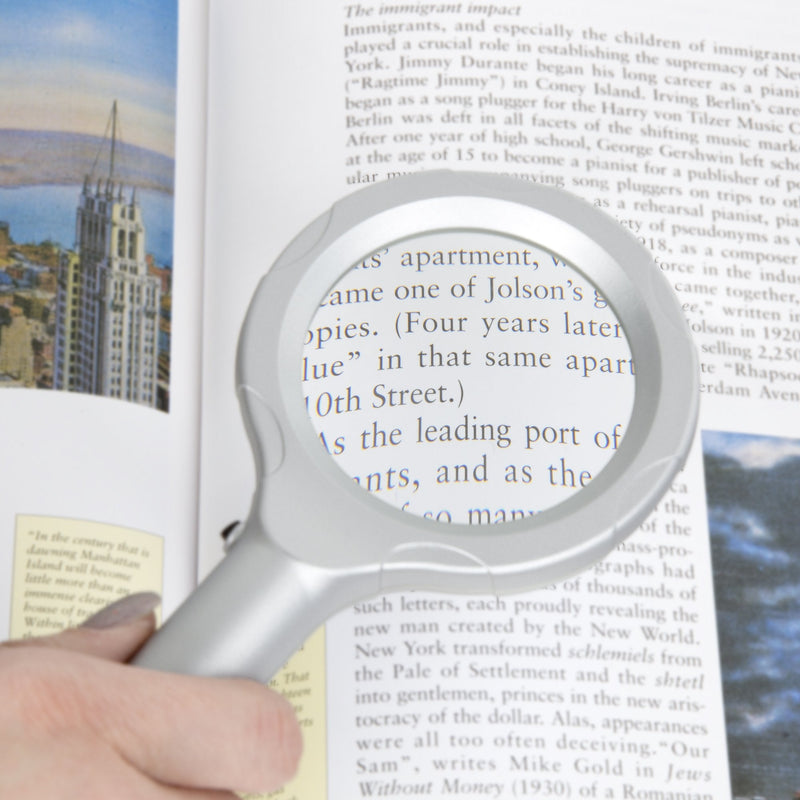 Stalwart 75-MAG1001 Magnifying Glass with LED Light, Lightweight Handheld Lighted 4X Magnifier, 8.25" x 3.4" x 0.9", Silver