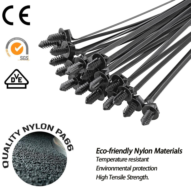 80 Pack Nylon Push Mount Cable Zip Tie, 8.3"x0.18" Heavy Duty Nylon Push Mount Self Locking UV Resistant Assortment for Indoor Wire Tying (Black)