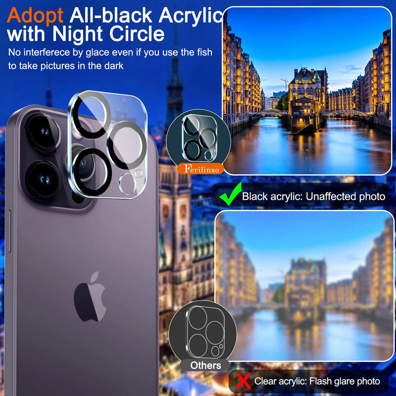 [6 Pack] Ferilinso Camera Lens Protector for iPhone 14 Pro iPhone 14 Pro Max Accessories Camera Cover 9H Glass Unbreakable Protection Case Friendly No Distortion or Difference in Picture Quality