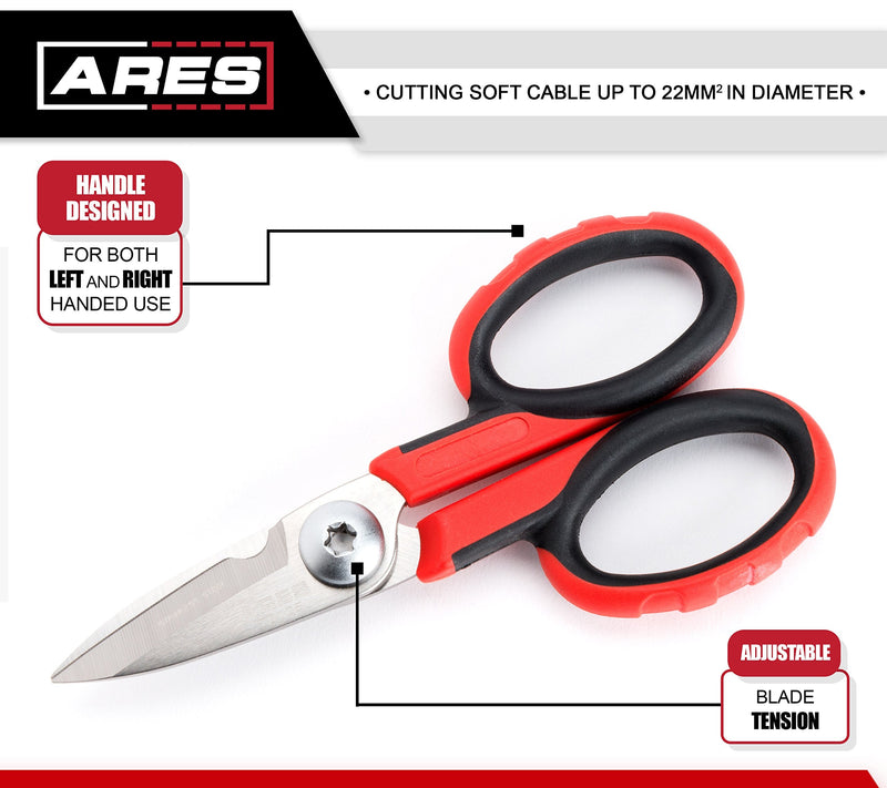 ARES 70105 - 5 1/2-Inch Multi-Purpose Heavy Duty Shears - Finely Serrated High Carbon Stainless Steel Blades - Cuts Wire, Insulation, Soft Cable and More