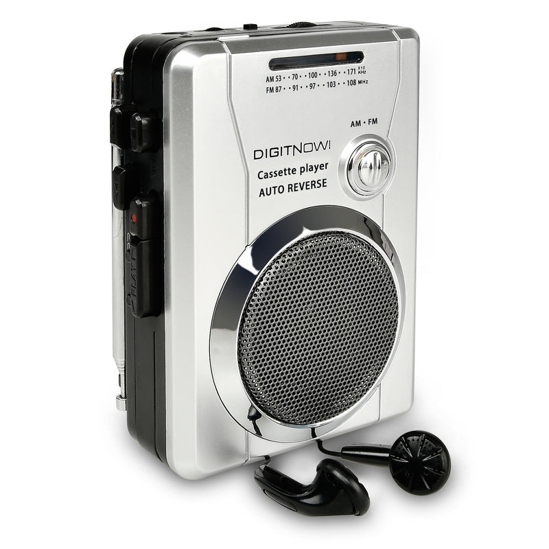 DIGITNOW!AM/FM Portable Pocket Radio and Voice Audio Cassette Recorder,Personal Audio Walkman Cassette Player with Built-in Speaker and Earphone Silver